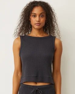 MONROW Waffle Boxy Tank FADEDBLACK Sale